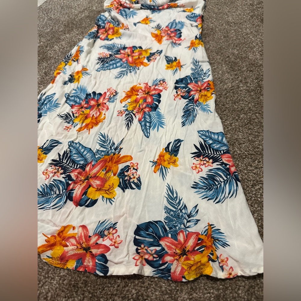 Emory Park Blue and Orange Hawaiian Patterned midi slip dress. - Picture 4 of 13